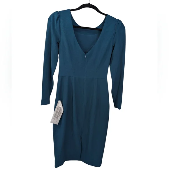 Dress The Population Nadia Long Sleeve Scoop Back Midi Peacock Blue.. Size  Small